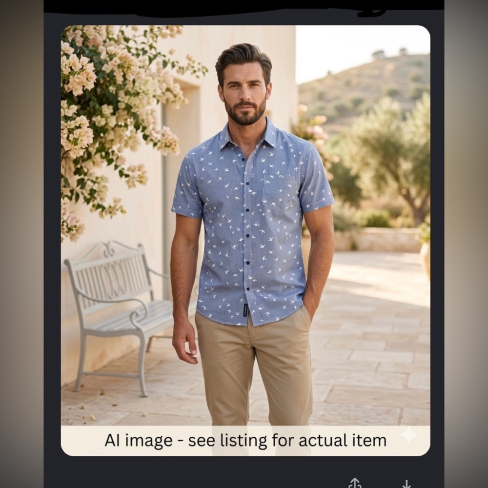 🕊️Company 81 - 100% cotton Men’s Blue Striped Bird-Print Button-Up *4.99 SHIP